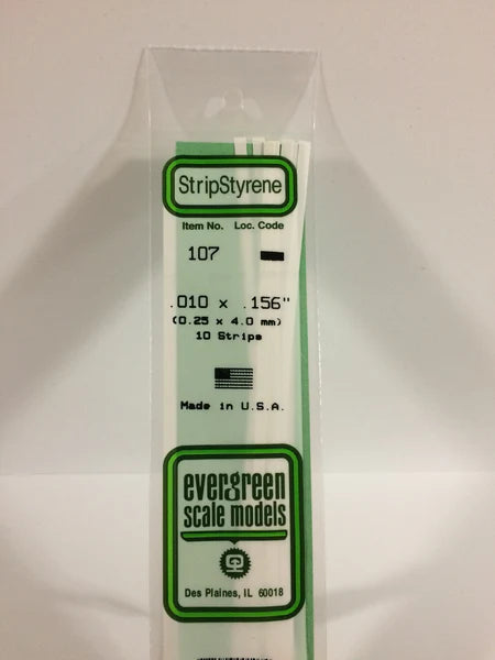 107 - .010" X .156" OPAQUE WHITE POLYSTYRENE STRIP Evergreen