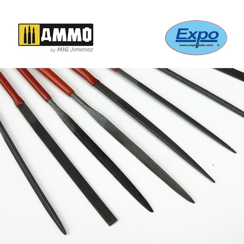 EXPO72536: 10 pcs Mini File Set 2 x 100mm in Wallet10 pcs Min glue 21