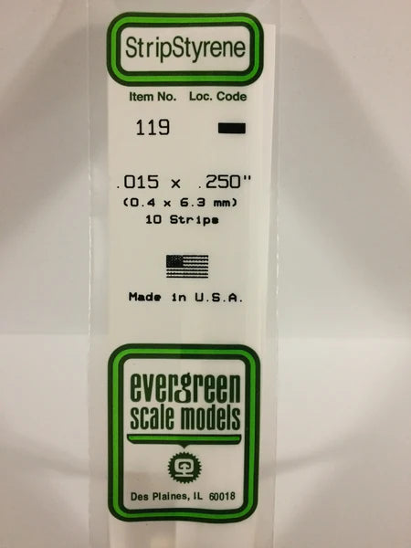 119 - .015" X .250" OPAQUE WHITE POLYSTYRENE STRIP Evergreen