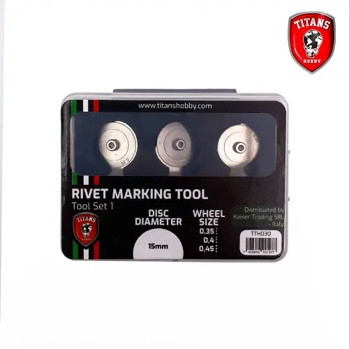 Riveteuse pour modélisme TITANS HOBBY TTH030, Ensemble n°1 d'outils pour rivets - 3 roues de 15 mm de diamètre ( 0,35 mm, 0,4 mm, 0,45 mm) TITANS HOBBY - Riveteuse pour modélisme colle 21
