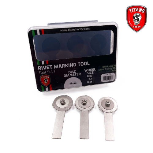 Riveteuse pour modélisme TITANS HOBBY TTH030, Ensemble n°1 d'outils pour rivets - 3 roues de 15 mm de diamètre ( 0,35 mm, 0,4 mm, 0,45 mm) TITANS HOBBY - Riveteuse pour modélisme colle 21