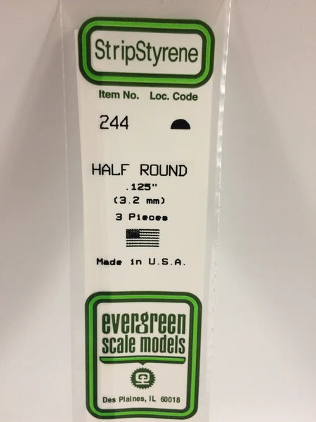 244 - .125" (3.2mm) OPAQUE WHITE POLYSTYRENE HALF ROUND Evergreen