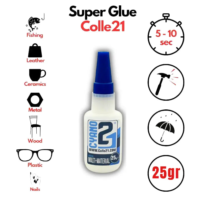 🚀 Super Glue Cyano Colle21 21g | Séchage Ultra-Rapide – Colle Extra-Forte Multi-Usages Idéale pour le modélisme, le bricolage créatif et les réparations techniques exigeantes.🛠️