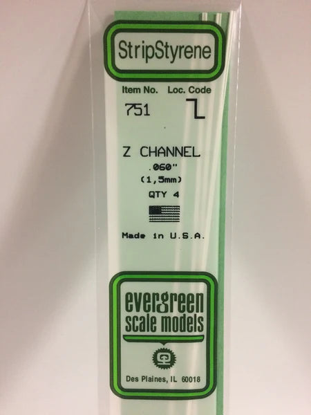 751 - .060" (1.5mm) OPAQUE WHITE POLYSTYRENE Z CHANNEL EverGreen
