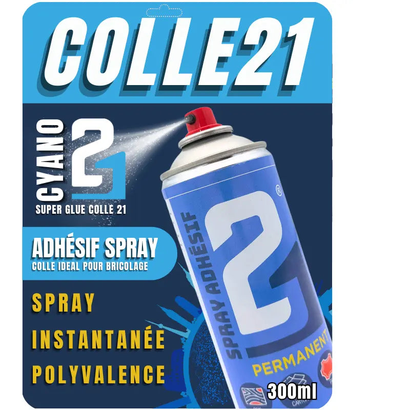 🧪 Colle Spray Adhesif Colle21 300 ml – Précision Pro pour Tous Vos Projets 🚀Colle en spray puissante et propre pour le modélisme, le bricolage et les usages professionnels, idéale pour le flocage. colle 21