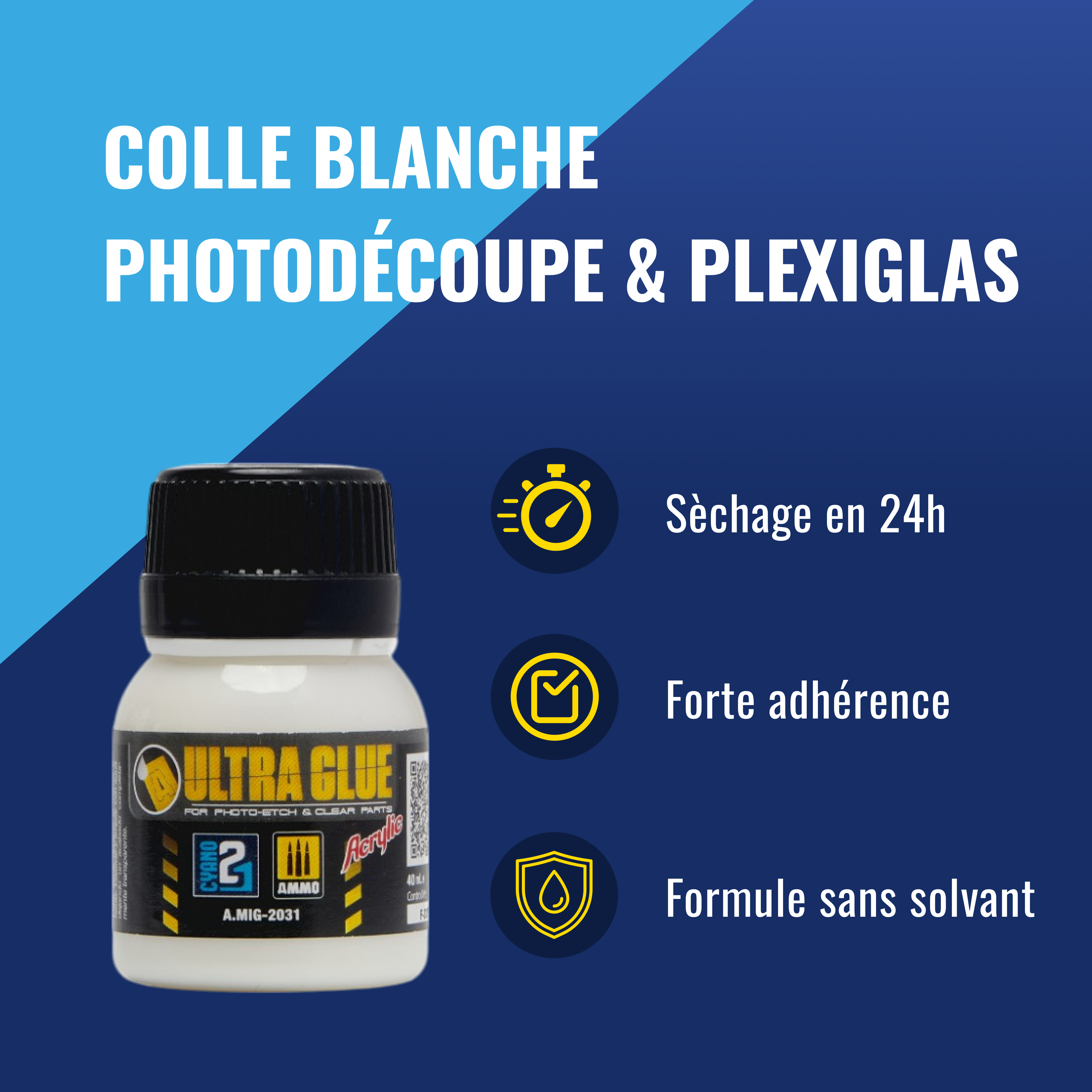 🧪 ULTRA GLUE Colle21, Colle Résine Colle21 & Ammo Mig – 40 ml. coller pièces photo-découpées, verrières transparentes, accessoires fragiles Produit pour bricolage & modélisme, pour des finitions parfaites ! ✨🔧 colle 21