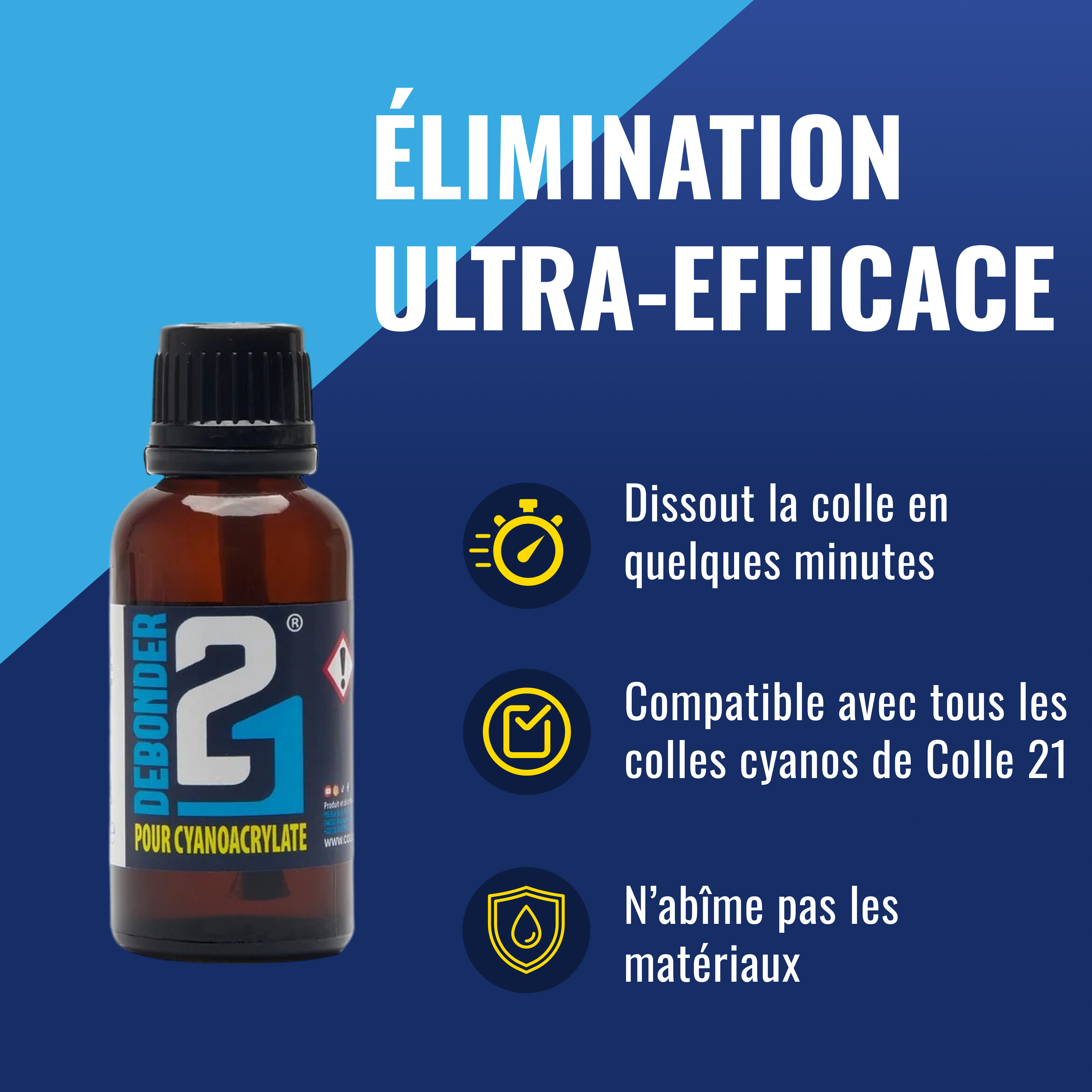 🚀 DEBONDER21 by Colle21 – Dissolvant pour Colle Cyanoacrylate | Enlève Facilement la Colle Cyanoacrylate pour des Finitions Impeccables colle 21