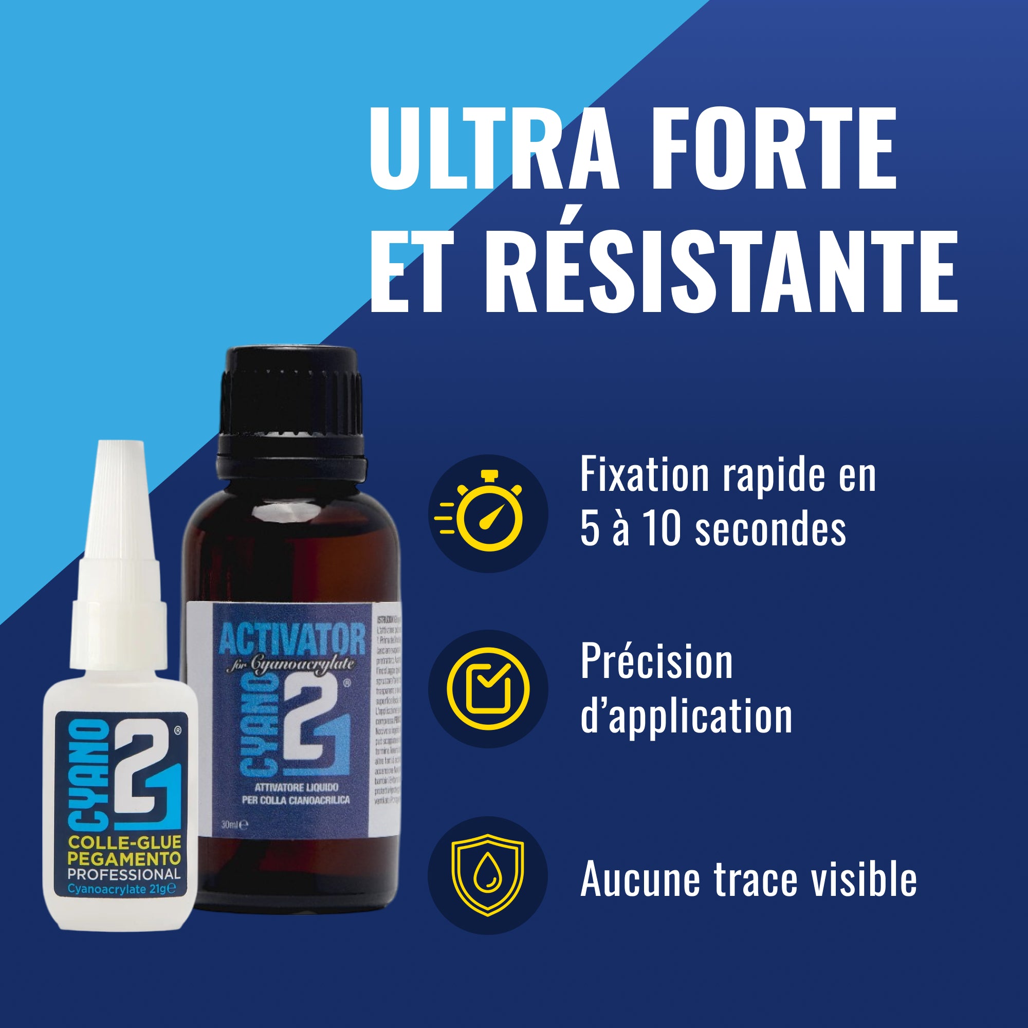 KIT ACTI ,Superglue Cyano Colle21-21gr. + Activateur Liquide 30ml pour Colle Cyanoacrylate | Collage Rapide et Précis avec Pinceau Applicateur Colle 21