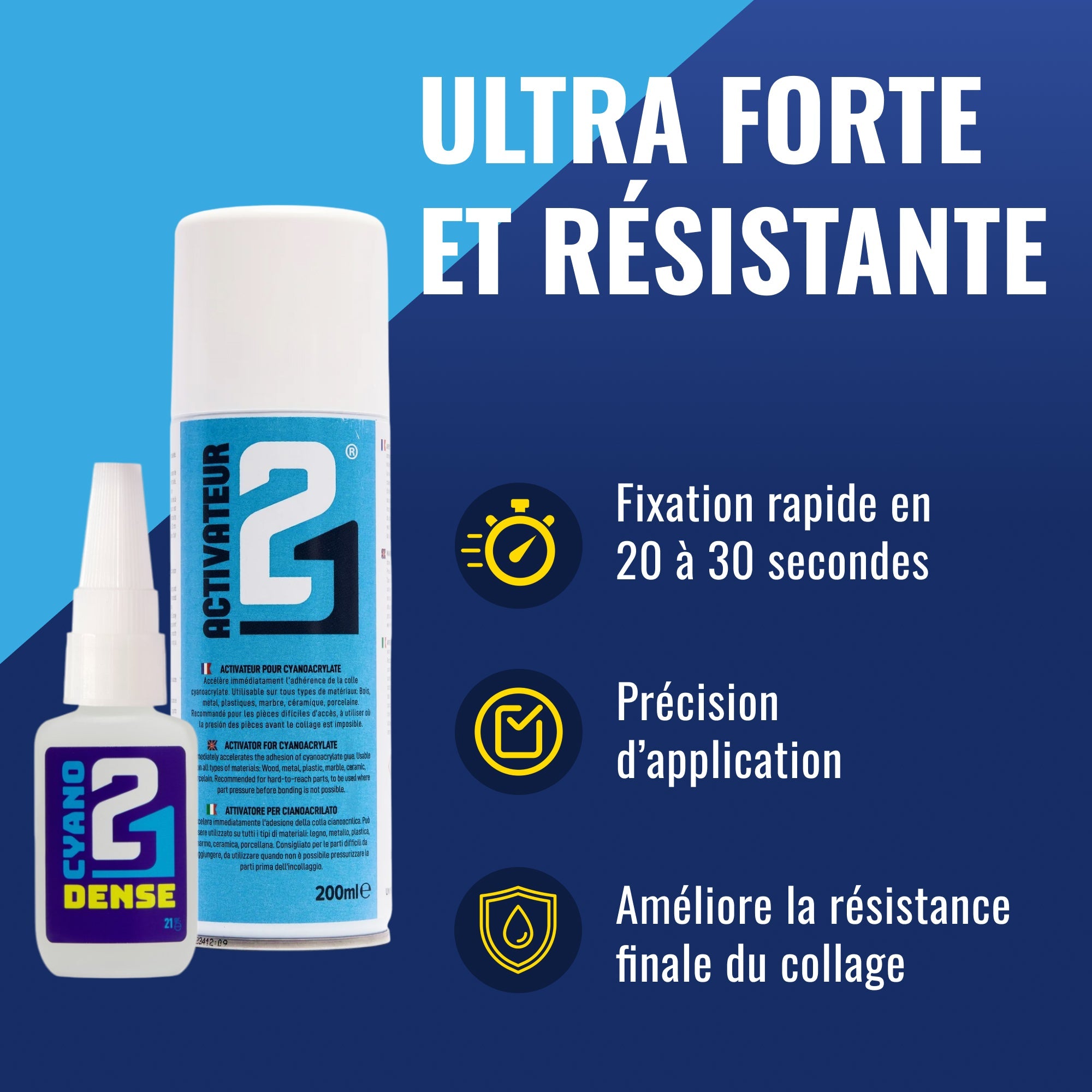 KIT ACTIVATEUR Colle21 Super Glue Colle21 DENSE + ACTIVATEUR SPRAY 200ml -
Colle Extra-Forte Multi-Usages
Idéale pour le modélisme, le bricolage créatif et les réparations techniques exigeantes.🛠️ Colle 21
