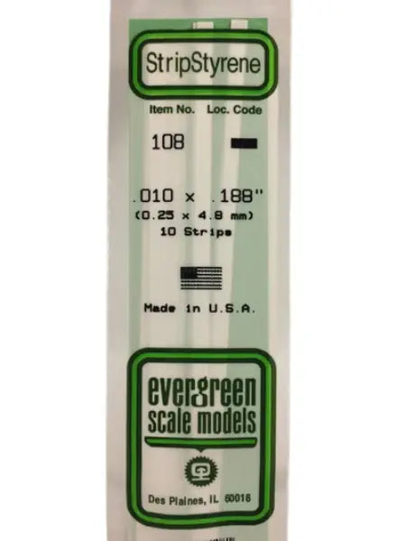 108 - .010" X .188" OPAQUE WHITE POLYSTYRENE STRIP Evergreen Super Glue Colle 21
