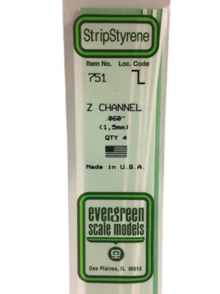 751 - .060" (1.5mm) OPAQUE WHITE POLYSTYRENE Z CHANNEL EverGreen Super Glue Colle 21