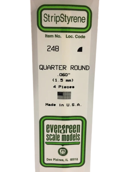 248 - .060" (1.5mm) OPAQUE WHITE POLYSTYRENE QUARTER ROUND Super Glue Colle 21
