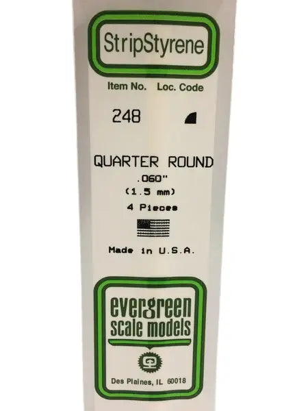 248 - .060" (1.5mm) OPAQUE WHITE POLYSTYRENE QUARTER ROUND Super Glue Colle 21