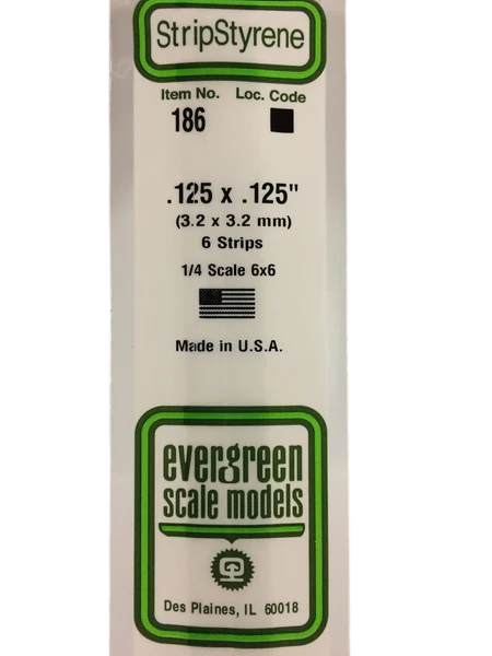 186 - .125" X .125" OPAQUE WHITE POLYSTYRENE STRIP Evergreen