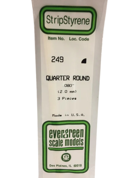 249 - .080" (2.0mm) OPAQUE WHITE POLYSTYRENE QUARTER ROUND Evergreen Super Glue Colle 21