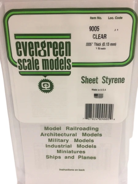 9005 - .005" CLEAR ORIENTED POLYSTYRENE SHEET Evergreen Super Glue Colle 21