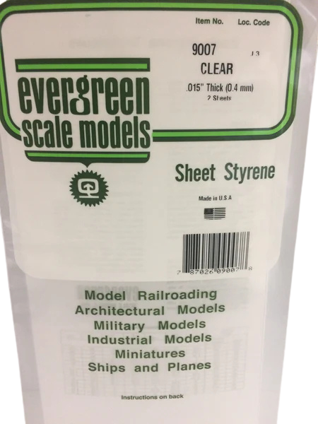 9007 - .015" CLEAR ORIENTED POLYSTYRENE SHEET Evergreen Super Glue Colle 21