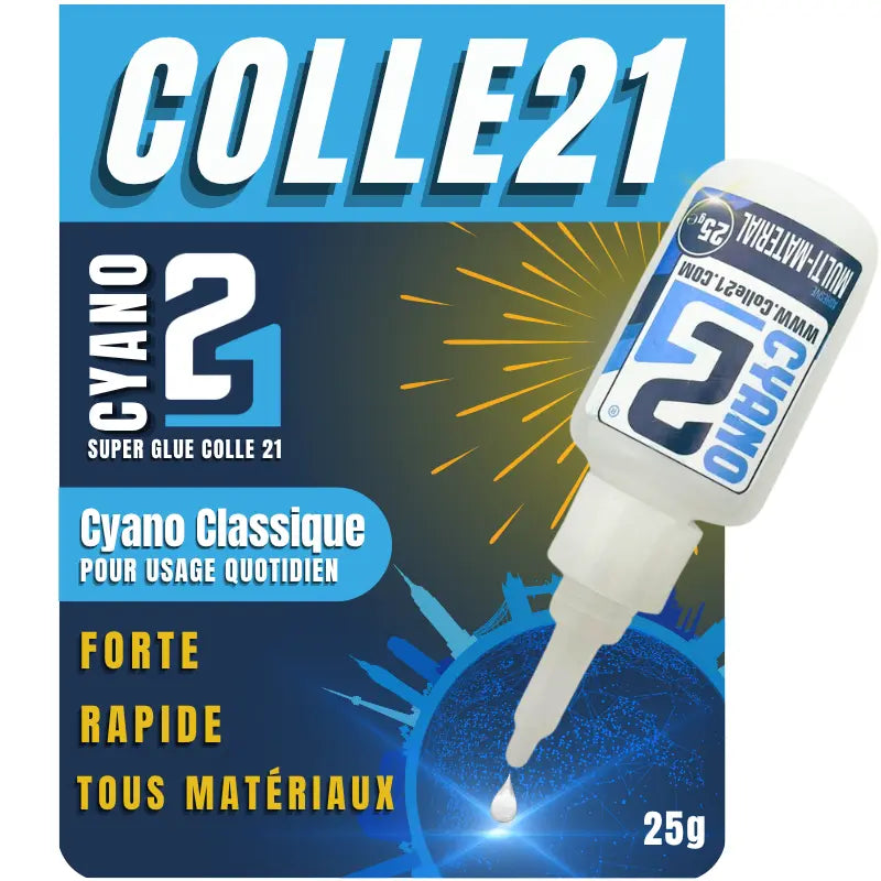 π Super Glue Cyano Colle21 21g | SΓ©chage Ultra-Rapide β Colle Extra-Forte Multi-Usages IdΓ©ale pour le modΓ©lisme, le bricolage crΓ©atif et les rΓ©parations techniques exigeantes.π οΈ
