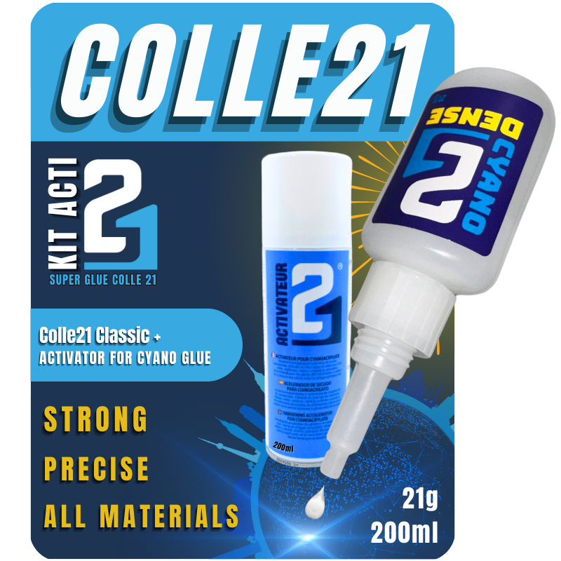 KIT ACTIVATEUR Colle21 Super Glue Colle21 DENSE + ACTIVATEUR SPRAY 200ml -
Colle Extra-Forte Multi-Usages
Idéale pour le modélisme, le bricolage créatif et les réparations techniques exigeantes.🛠️ Colle 21