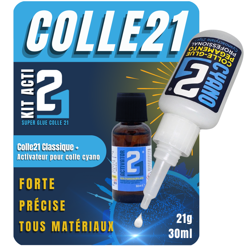 KIT ACTI ,Superglue Cyano Colle21-21gr. + Activateur Liquide 30ml pour Colle Cyanoacrylate | Collage Rapide et Précis avec Pinceau Applicateur Colle 21