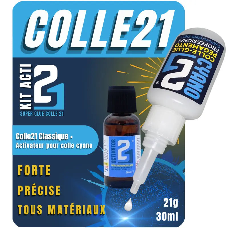 KIT ACTI ,Superglue Cyano Colle21-21gr. + Activateur Liquide 30ml pour Colle Cyanoacrylate | Collage Rapide et Précis avec Pinceau Applicateur Colle 21