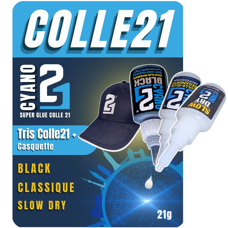TRIS Super Glue cyano Colle 21 + Casquette Colle 21, Colle cyanoacrylate anaérobie pour modélisme et bricolage.