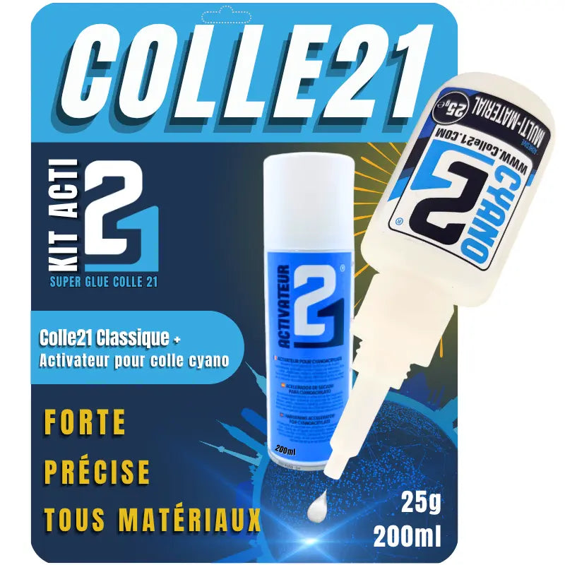 🧪 KIT ACTI Superglue COLLE21 + Activateur Spray 200ml –Parfaite pour les travaux de modélisme de précision, le bricolage artistique et les réparations techniques à haute exigence. 🚀 colle 21