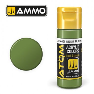 Peinture acrylique ATOM Ammo Mig Resedagrün RAL6011 by Mig Jiménez - peinture pour le modélisme, peinture artistique, peinture acrylique. colle 21