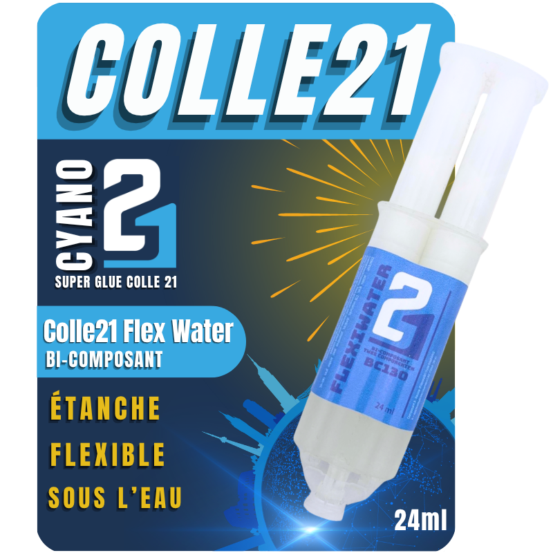 Colle21 Flex Water - Pegamento epoxi flexible y transparente para reparaciones submarinas