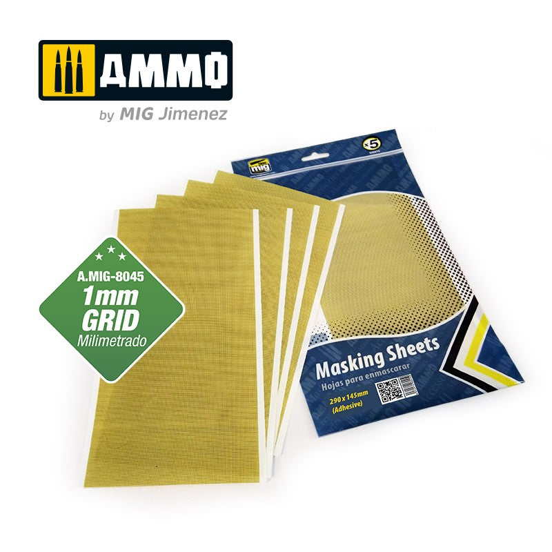 MASKING SHEETS 1mm GRID. x5 SHEETS. 290x145mm colle 21