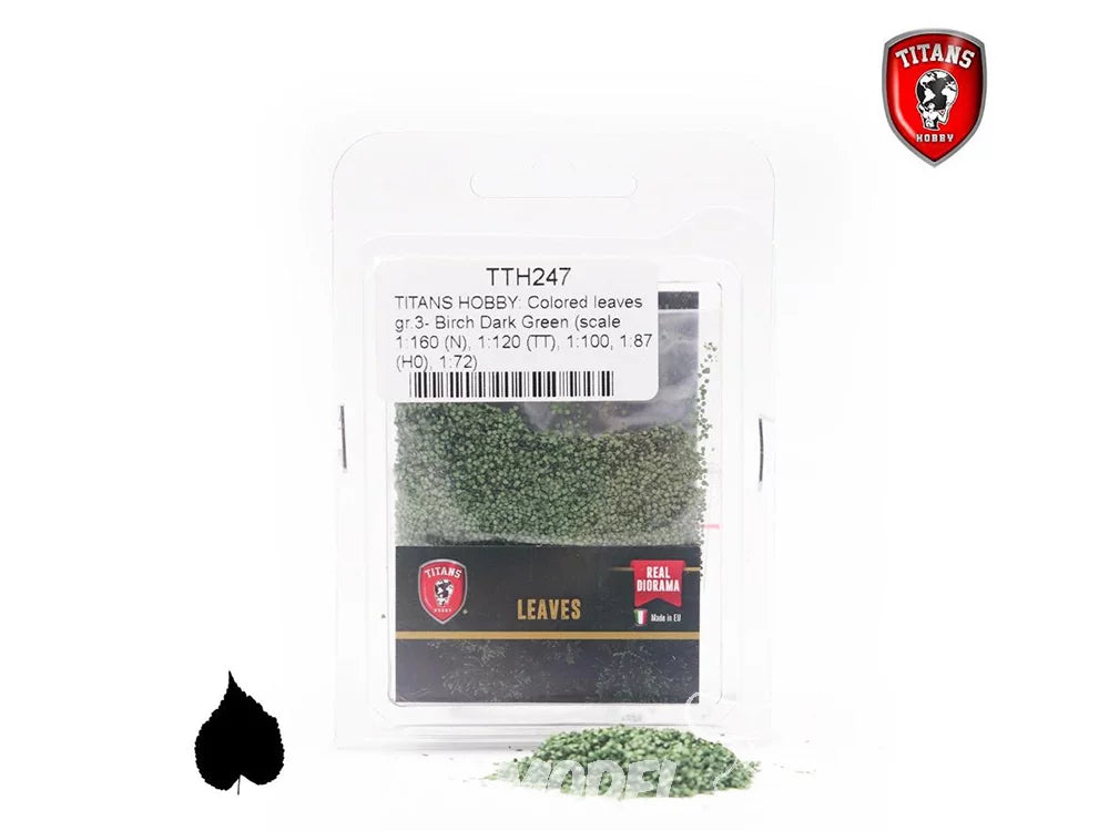 Titans Hobby végéation TTH247 Feuilles colorées 3g - Bouleau vert foncé 1/160 - 1/120 - 1/100 - 1/87 - 1/72 Super Glue Colle 21