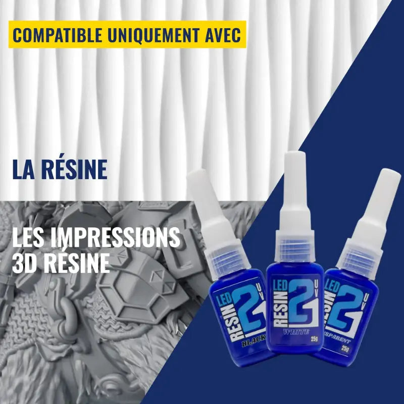 🧪 Kit TRIS Résine UV LED Colle21 avec Support + Lampe – 3 Résines Blanche, Transparente et Noire pour Modélisme, Bricolage et Créations DIY ✨🔆 Super Glue Colle 21