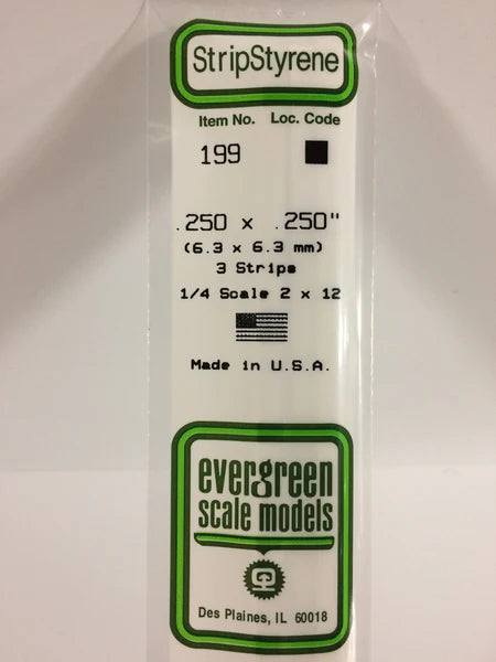 199 - .250" X .250" OPAQUE WHITE POLYSTYRENE STRIP Evergreen