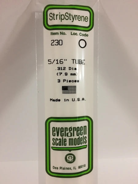 230 - .312" (7.9mm) OD WHITE POLYSTYRENE TUBING Evergreen