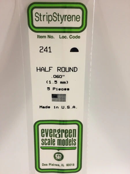 241 - .060" (1.5mm) OPAQUE WHITE POLYSTYRENE HALF ROUND