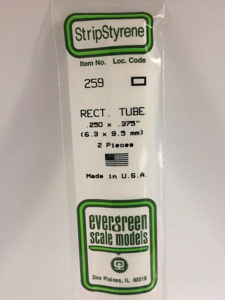 259 - .250" X .375" (6.3mm X 9.5mm) OPAQUE WHITE POLYSTYRENE RECTANGULAR TUBIN Evergreen