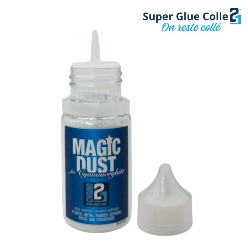 KIT BASE Colle21 Multi-usage - 1 Cyanoacrylate Superglue Colle21 - 1 MagicDust21 poudre de remplissage - 3 Limes Abrasives pour le ponçage - Kit pour le modélisme, Kit pour le Bricolage, Kit pour DIY