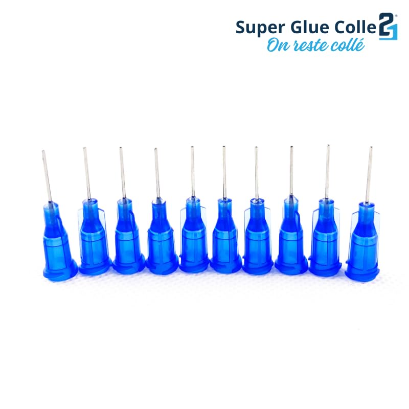 Precision cannula with metallic tip / package of 50 tips - 22GA caliber, stainless steel and blue plastic