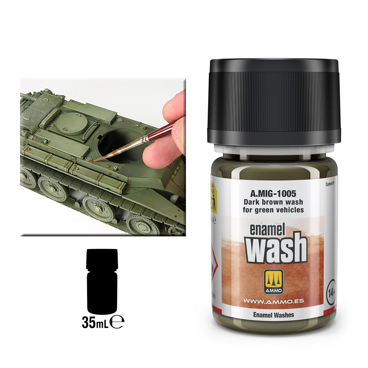 Dark Brown WASH for Green Vehicles - AMMO by Mig Jimenez