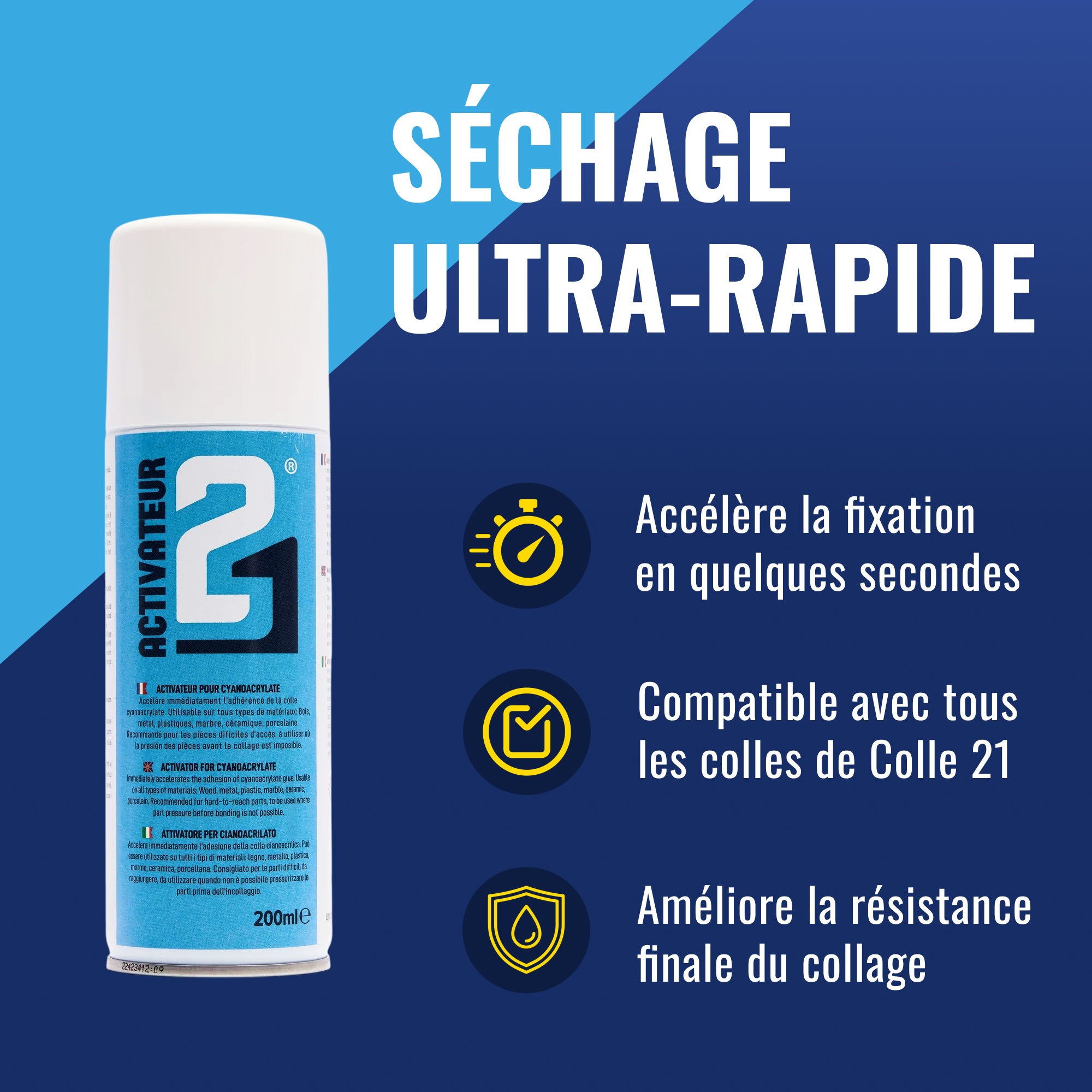 Activator21 spray - 200ml - for cyanoacrylate glue Colle21 to speed up the glueing of Colle21, cyanoacrylate super glue.