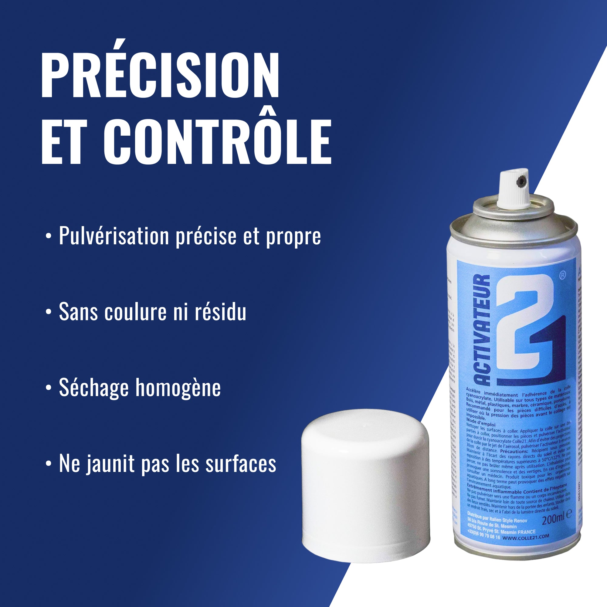 Activator21 spray - 200ml - for cyanoacrylate glue Colle21 to speed up the glueing of Colle21, cyanoacrylate super glue.