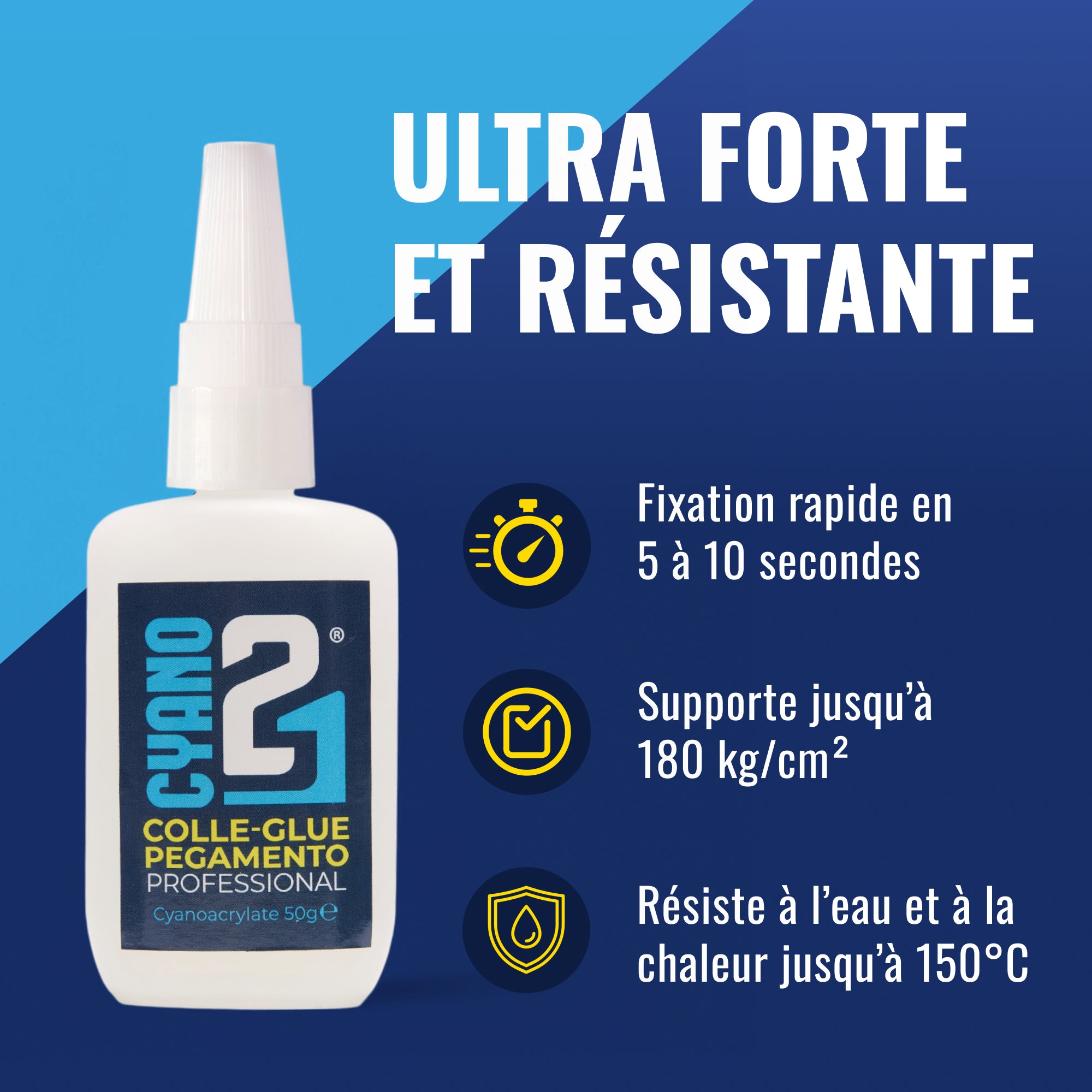 Super Glue Cyano Colle21 50g | Colle Extra Forte pour réparation précise – Colle grand format – Colle à séchage rapide – Colle Multi-Usage pour tous matériaux – Colle Fluide & Durable