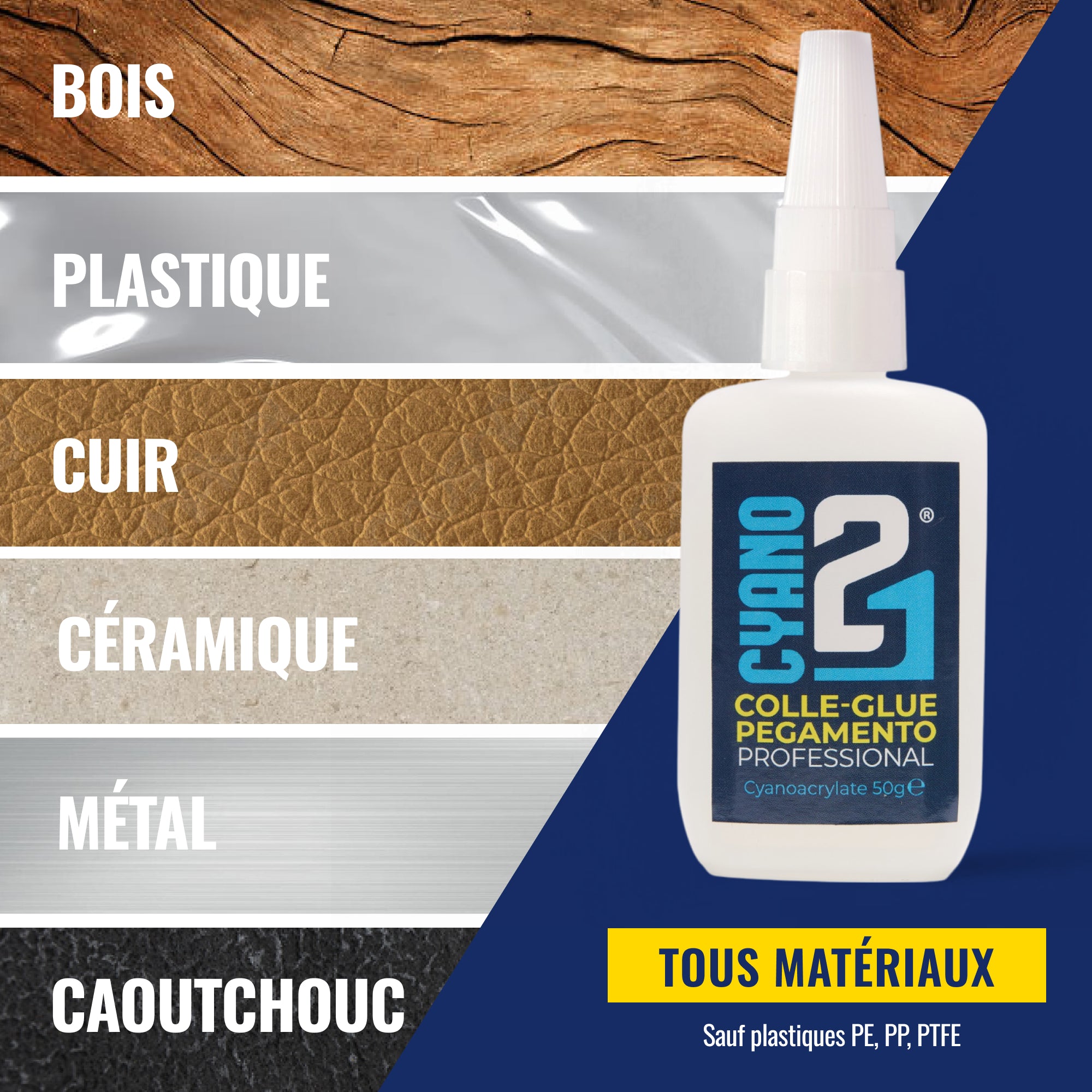 Super Glue Cyano Colle21 50g | Colle Extra Forte pour réparation précise – Colle grand format – Colle à séchage rapide – Colle Multi-Usage pour tous matériaux – Colle Fluide & Durable