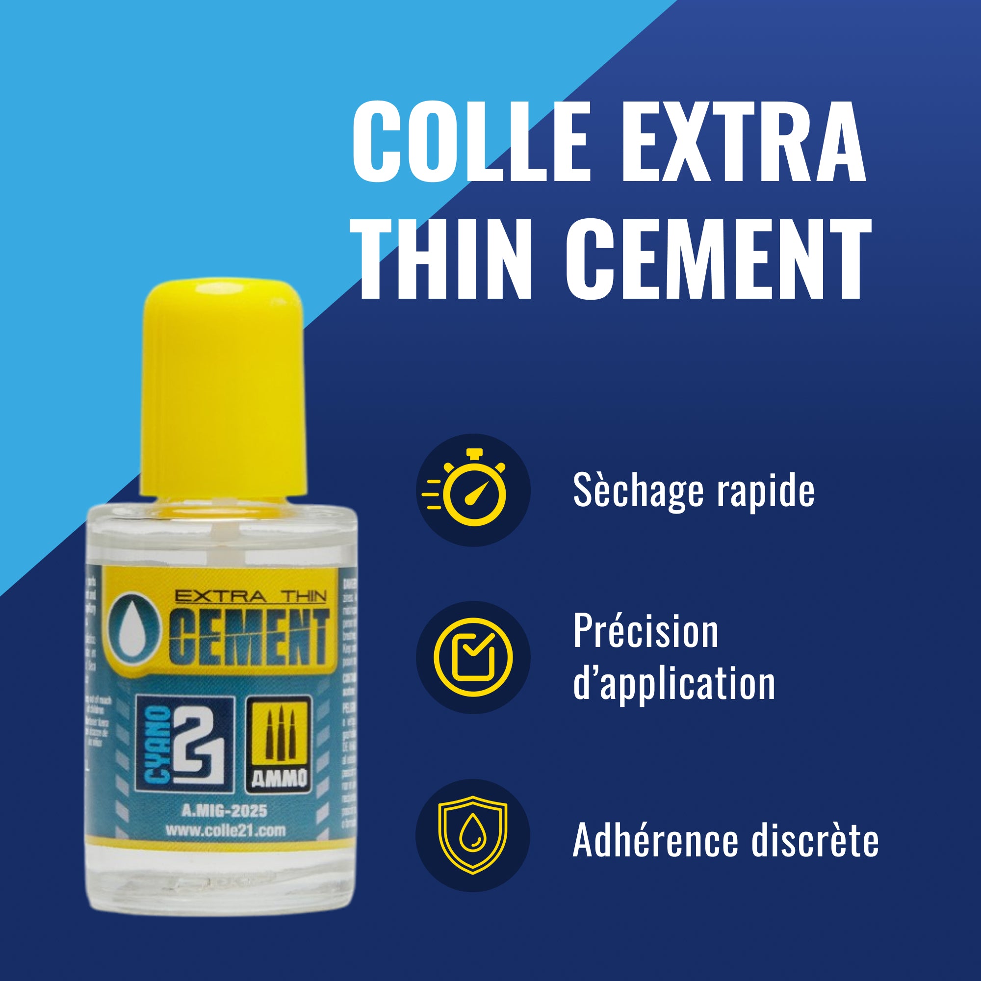 Super glue Extra Thin Cement by Colle21/AmmoMig -  30mL - Plastic cement, glue for modelism, glue for DIY Cement for modeling 