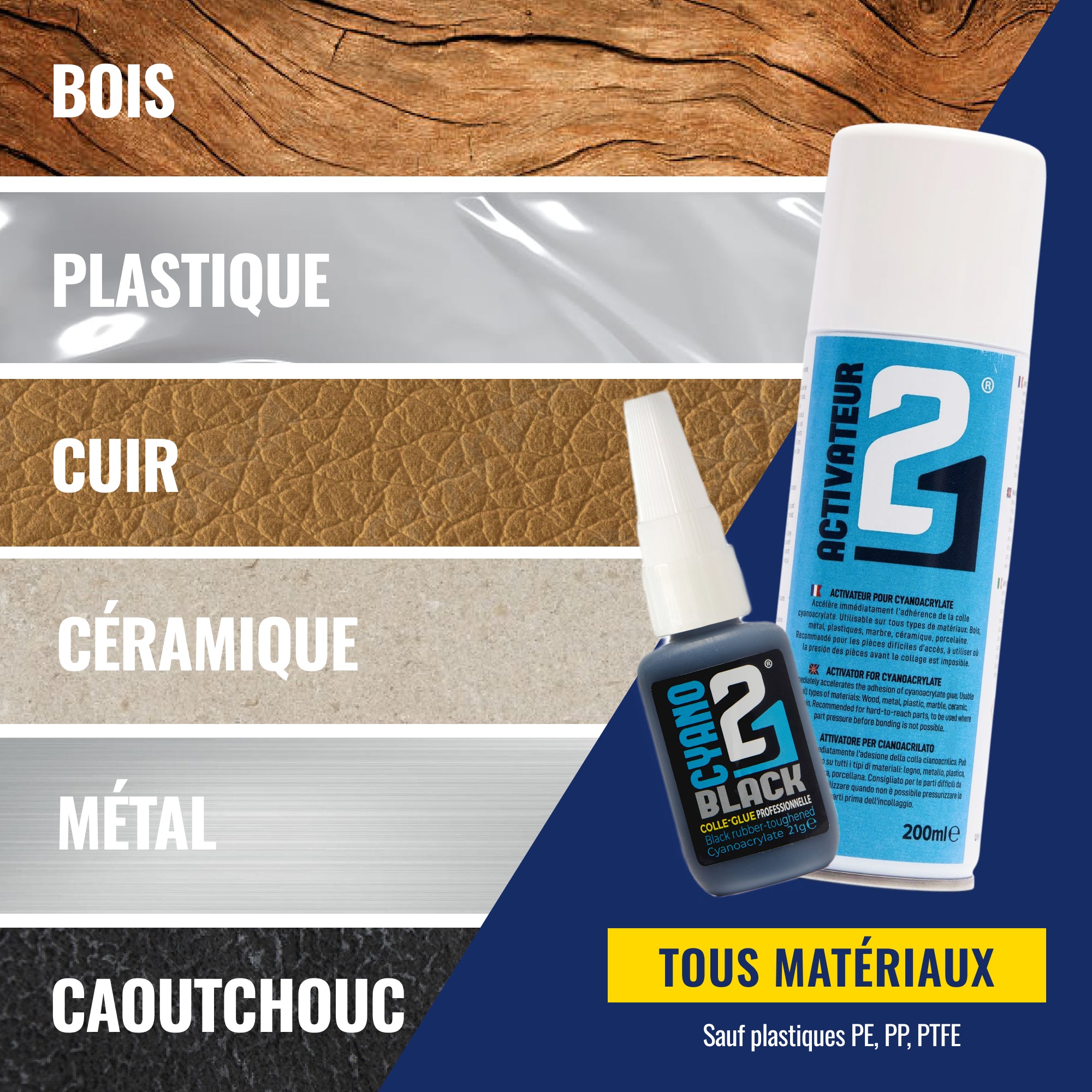 KIT ACTI BLACK Colle21. Colle Cyano Noir Colle21 + spray activator 200ml -Colle pour le Modélisme ,Colle pour le Bricolage ,Colle Cyanoacrylate