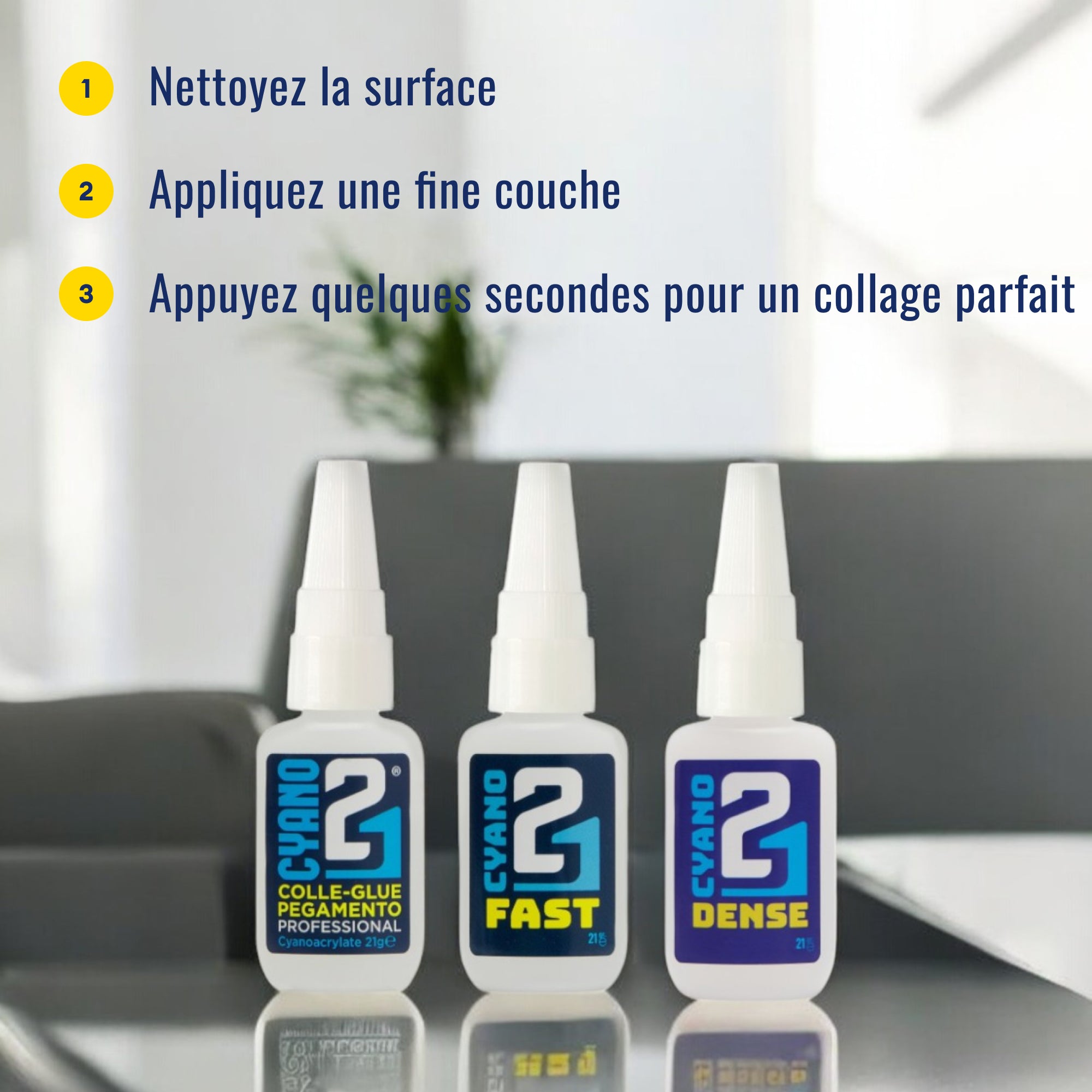 TRIO Super Glue Cyano Colle21 , Colle ultra liquida Fast, Colle21 cyano Classique, Colle forte Dense , 3 Colles cyano pour des Résultats Optimaux, colles cyanoacrylates de haute qualité. Colle pour modélisme, colle pour bricolage