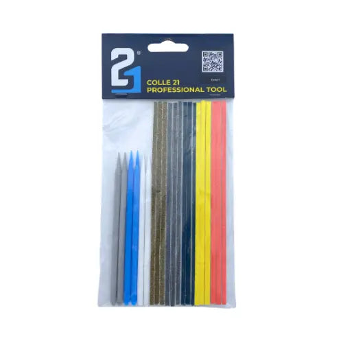 Kit 21 lime abrasive Colle 21, Lime abrasive professionali, lime abrasive su tutti i  lati, 21 lime abrasive con grani diversi, lime abrasive per il modellismo, lime abrasive per il modellismo.