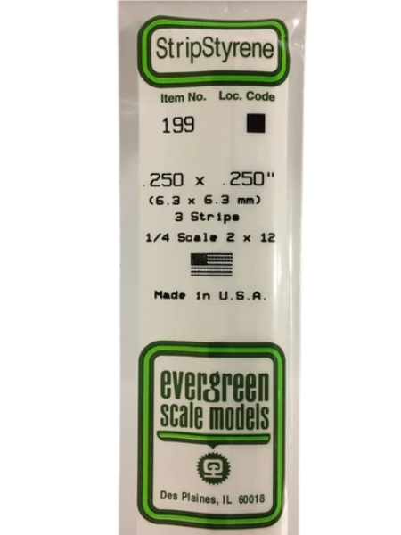 199 - .250" X .250" OPAQUE WHITE POLYSTYRENE STRIP Evergreen