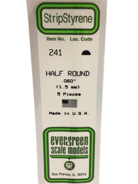 241 - .060" (1.5mm) OPAQUE WHITE POLYSTYRENE HALF ROUND