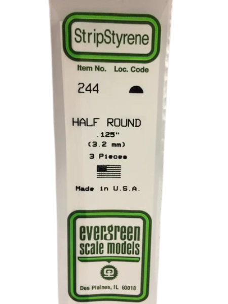 244 - .125" (3.2mm) OPAQUE WHITE POLYSTYRENE HALF ROUND Evergreen